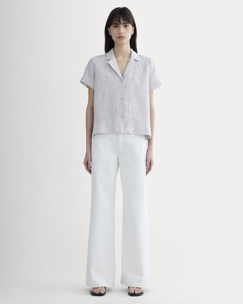 The Notch Shirt in Linen | Stone / White