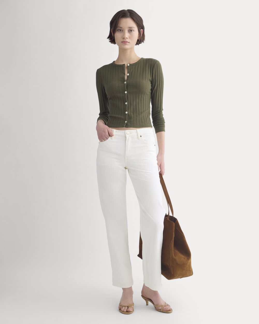 Cardigan in Pointelle | Olive Night
