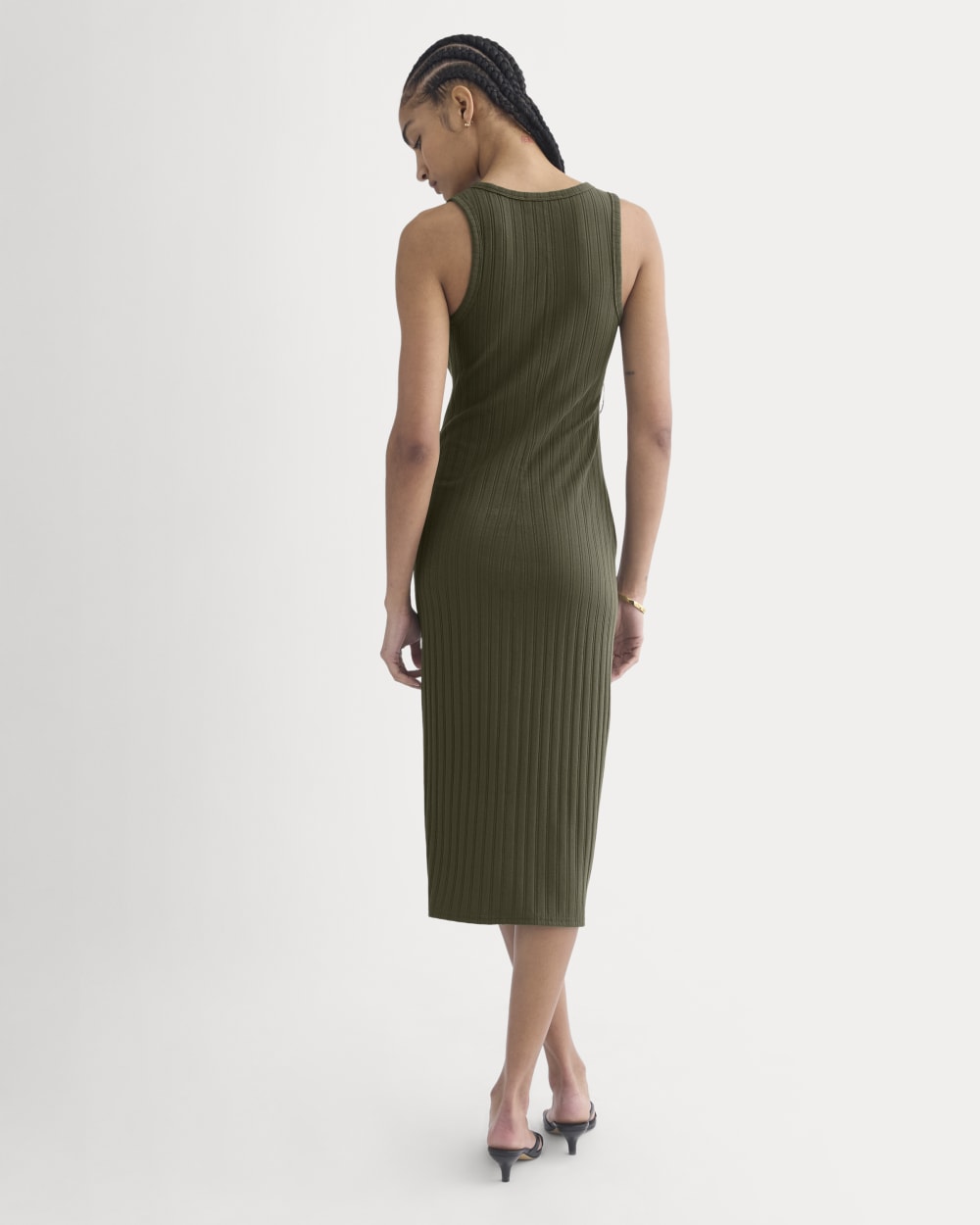Scoop-Neck Midi Dress in Pointelle Knit | Olive Night