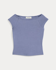 Boatneck Cap-Sleeve Top in Butterknit | Blue Dusk