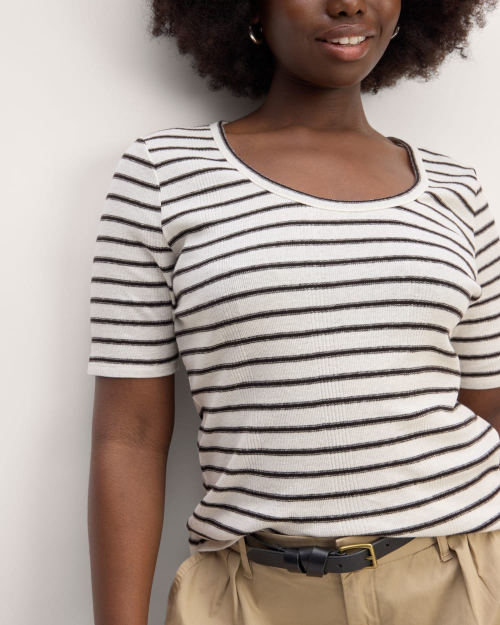The Vintage Rib Scoop-Neck Top | Bone / Black
