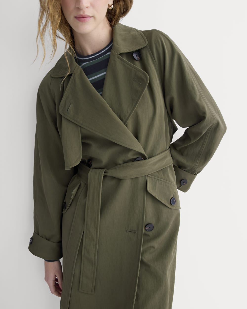 Drapey Twill Trench | Olive Night