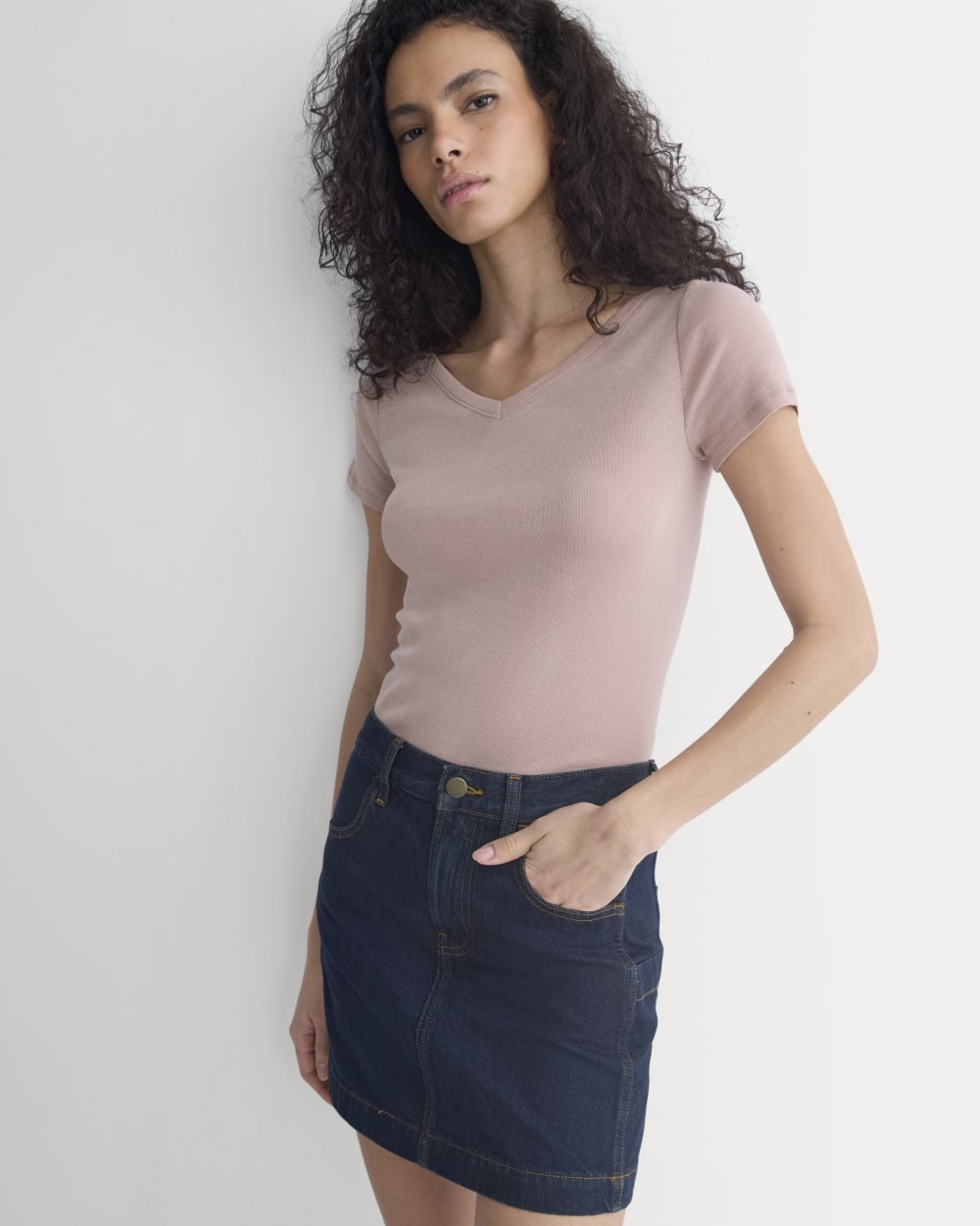 Tissue Short-Sleeve V-Neck Top | Dusty Rose