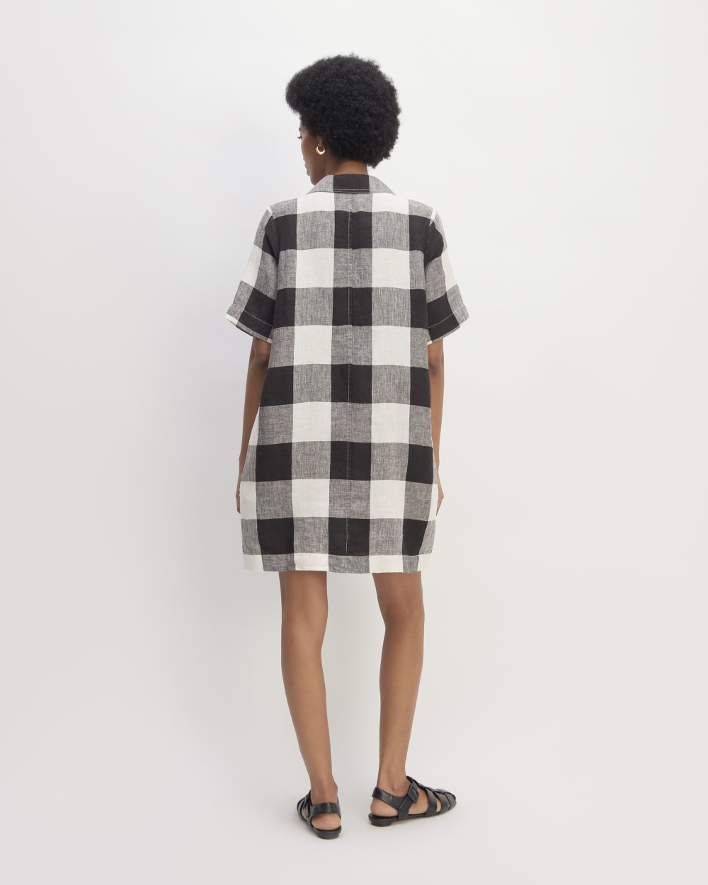 The Shirtdress in Linen | Bone / Black Check
