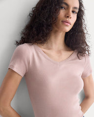 Tissue Short-Sleeve V-Neck Top | Dusty Rose