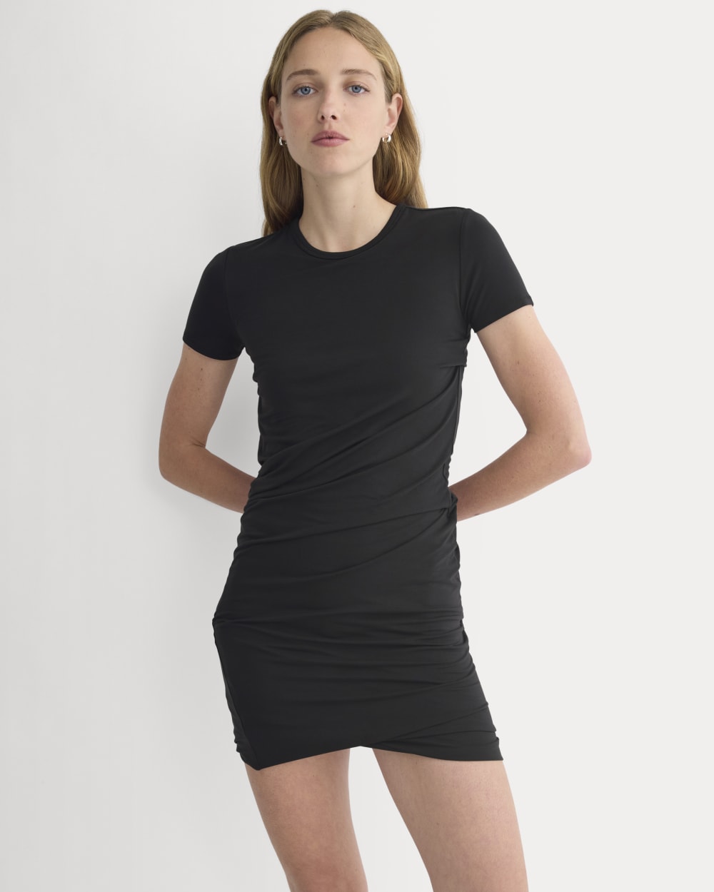 Twisted Short-Sleeve Crew Dress | Black