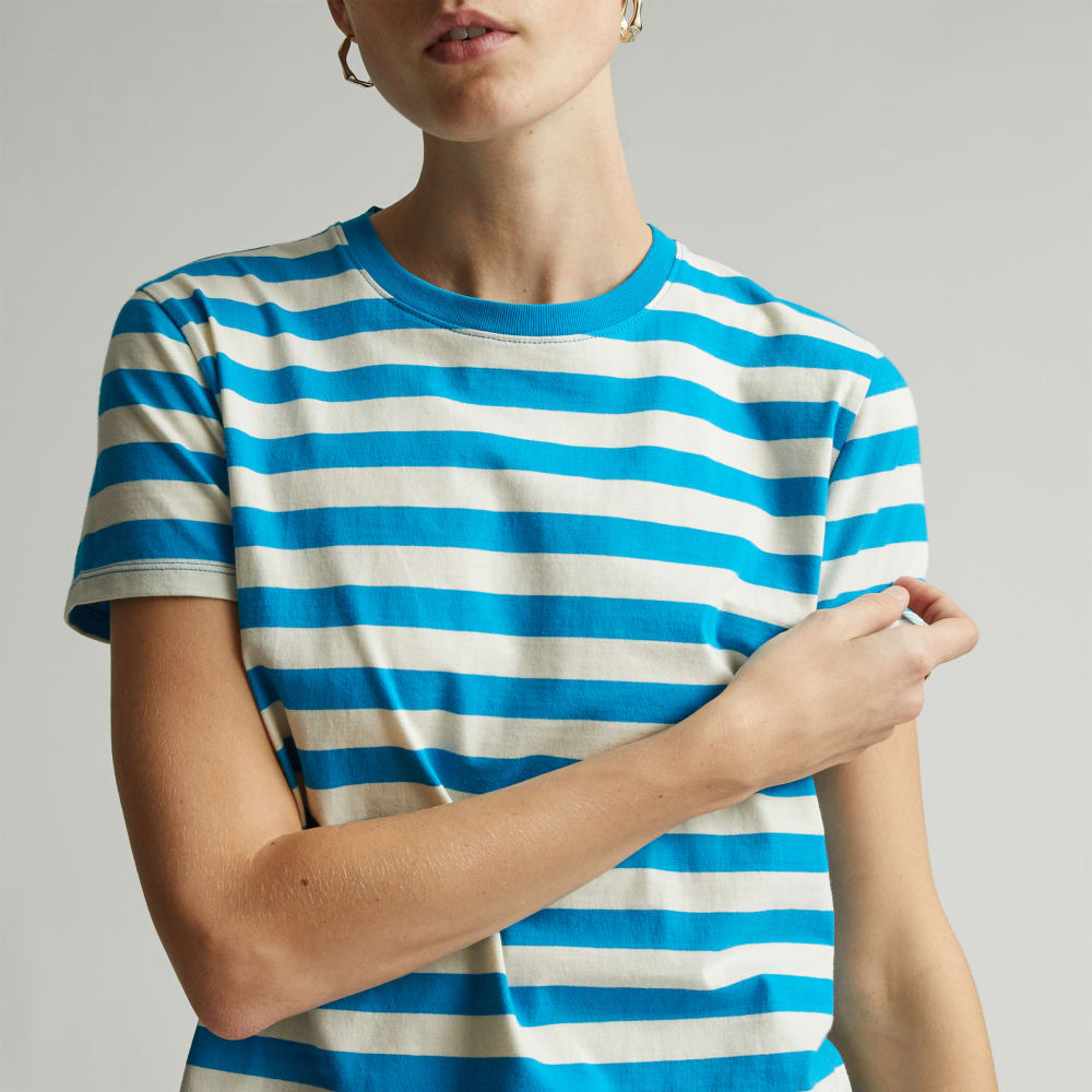 The Box-Cut Tee in Essential Cotton | Horizon Blue / Canvas Tan | No Pocket