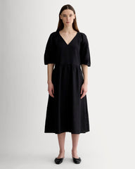 The Linen Oversized Puff-Sleeve Dress | Black