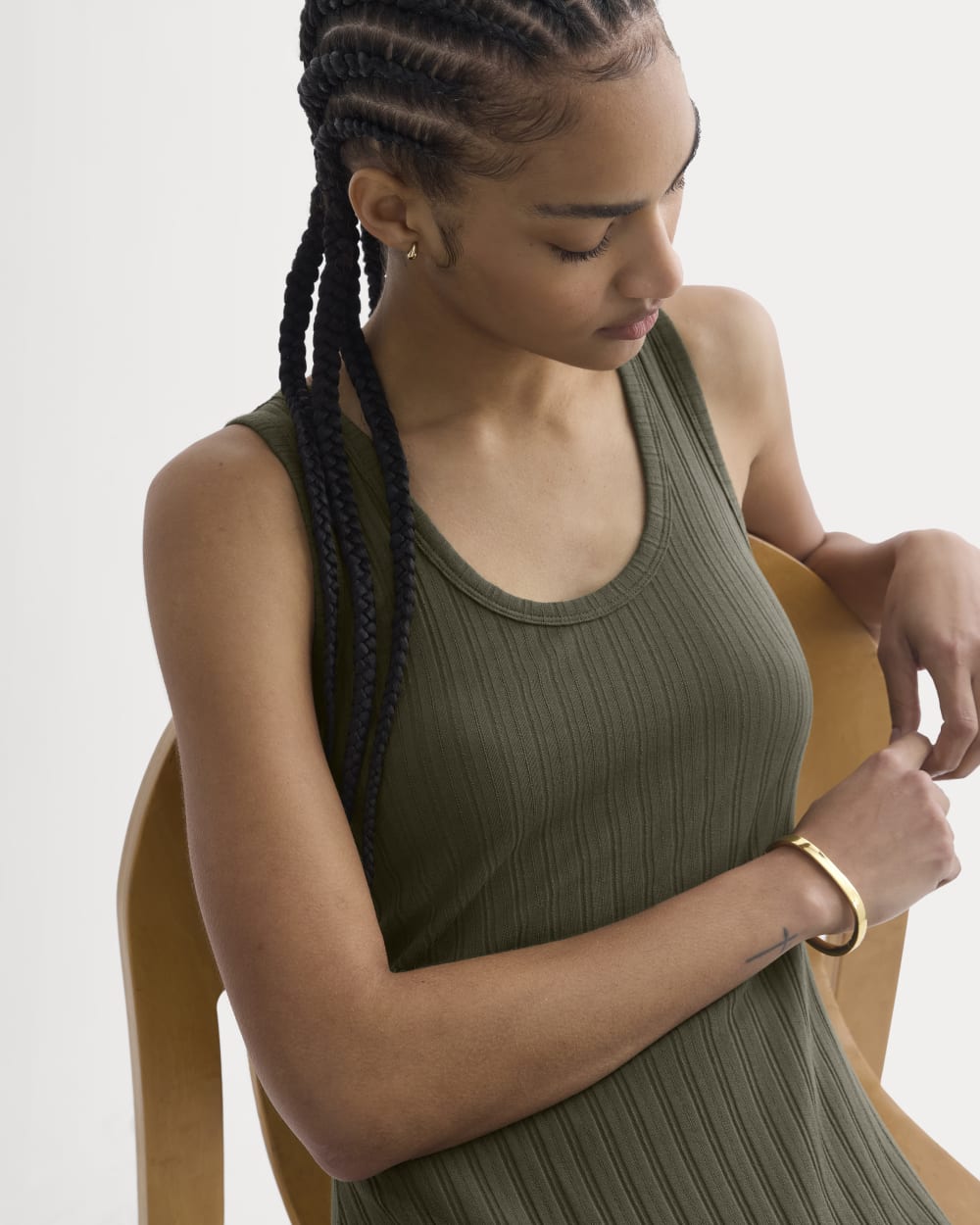 Scoop-Neck Midi Dress in Pointelle Knit | Olive Night