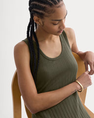Scoop-Neck Midi Dress in Pointelle Knit | Olive Night