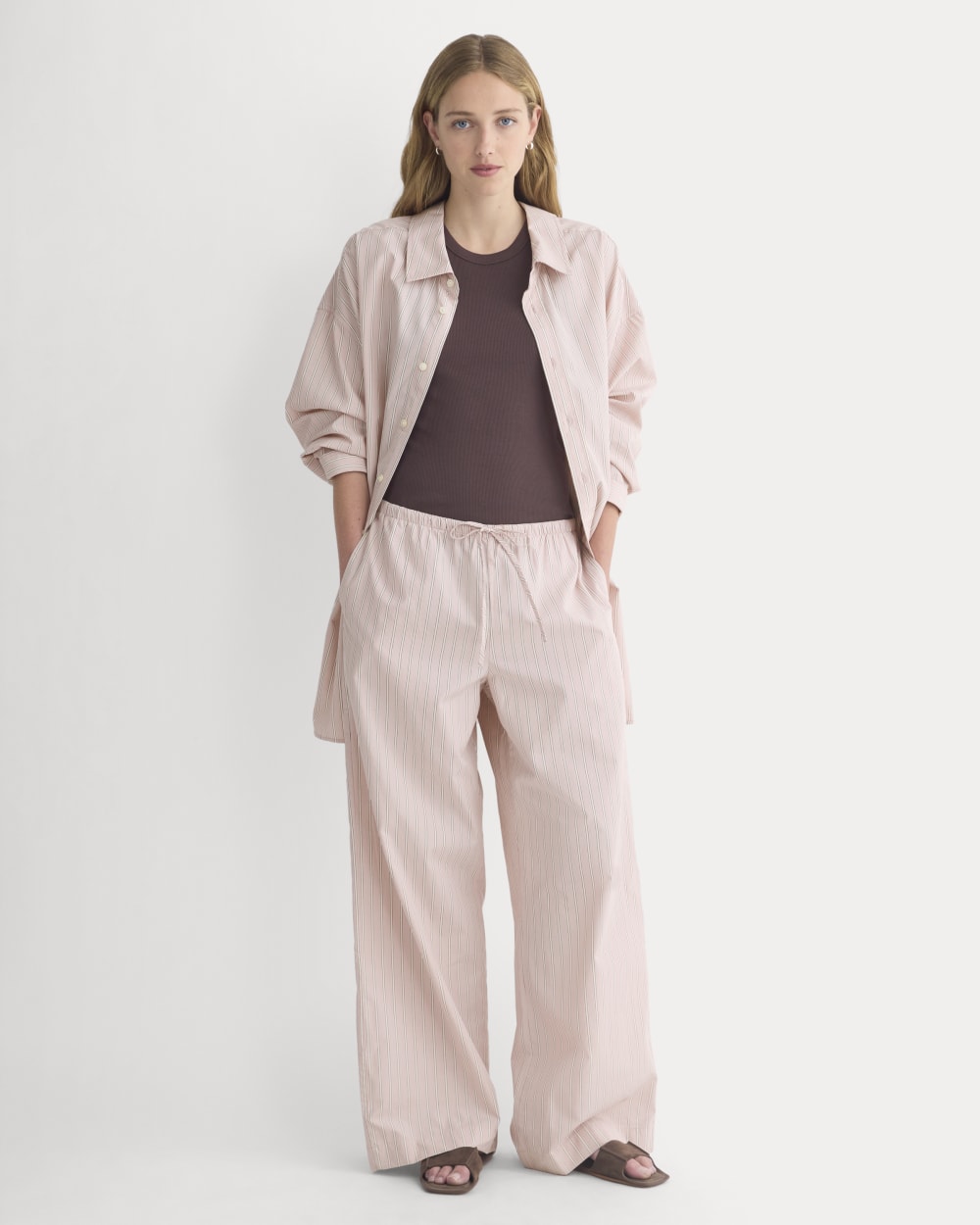 Wide-Leg Drawstring Pant in Washed Poplin | Burnished Lilac/Gardenia