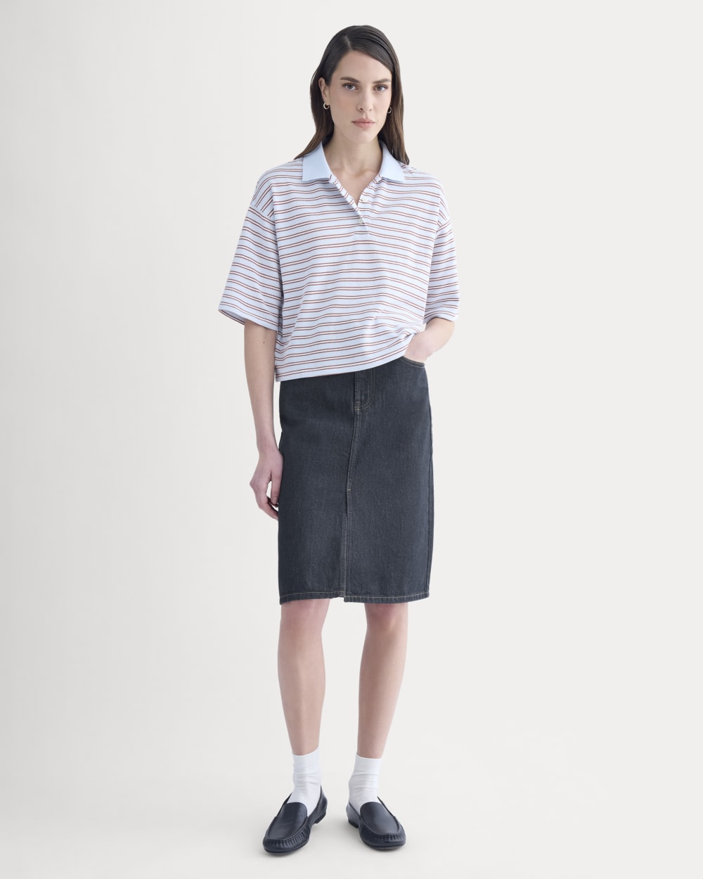 Mid-Rise Denim Midi Skirt | Tungsten Rinse