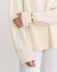 The Honeycomb Funnel Neck in Wool Cashmere | Bone