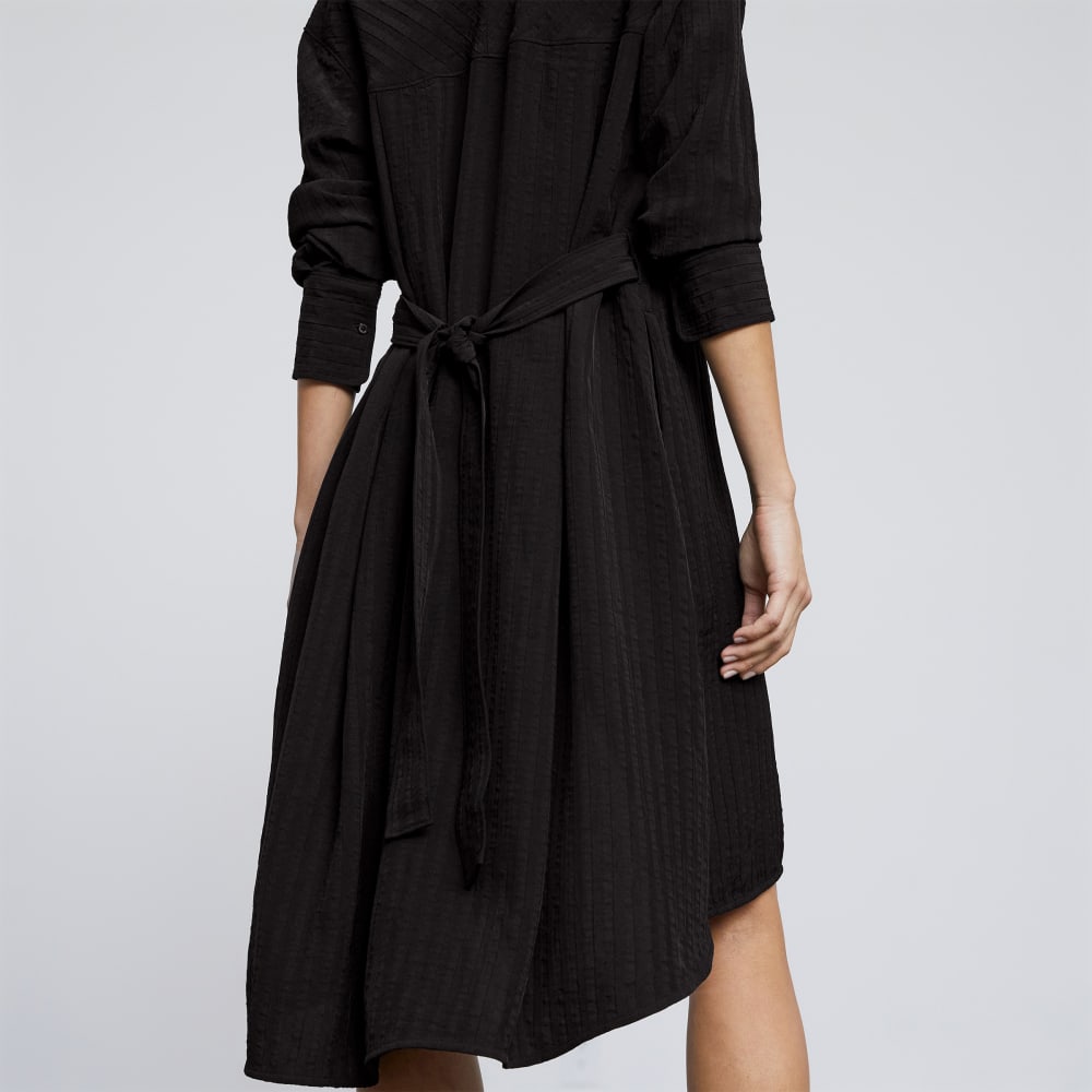 The City Stripe Draped Shirt Dress | Black