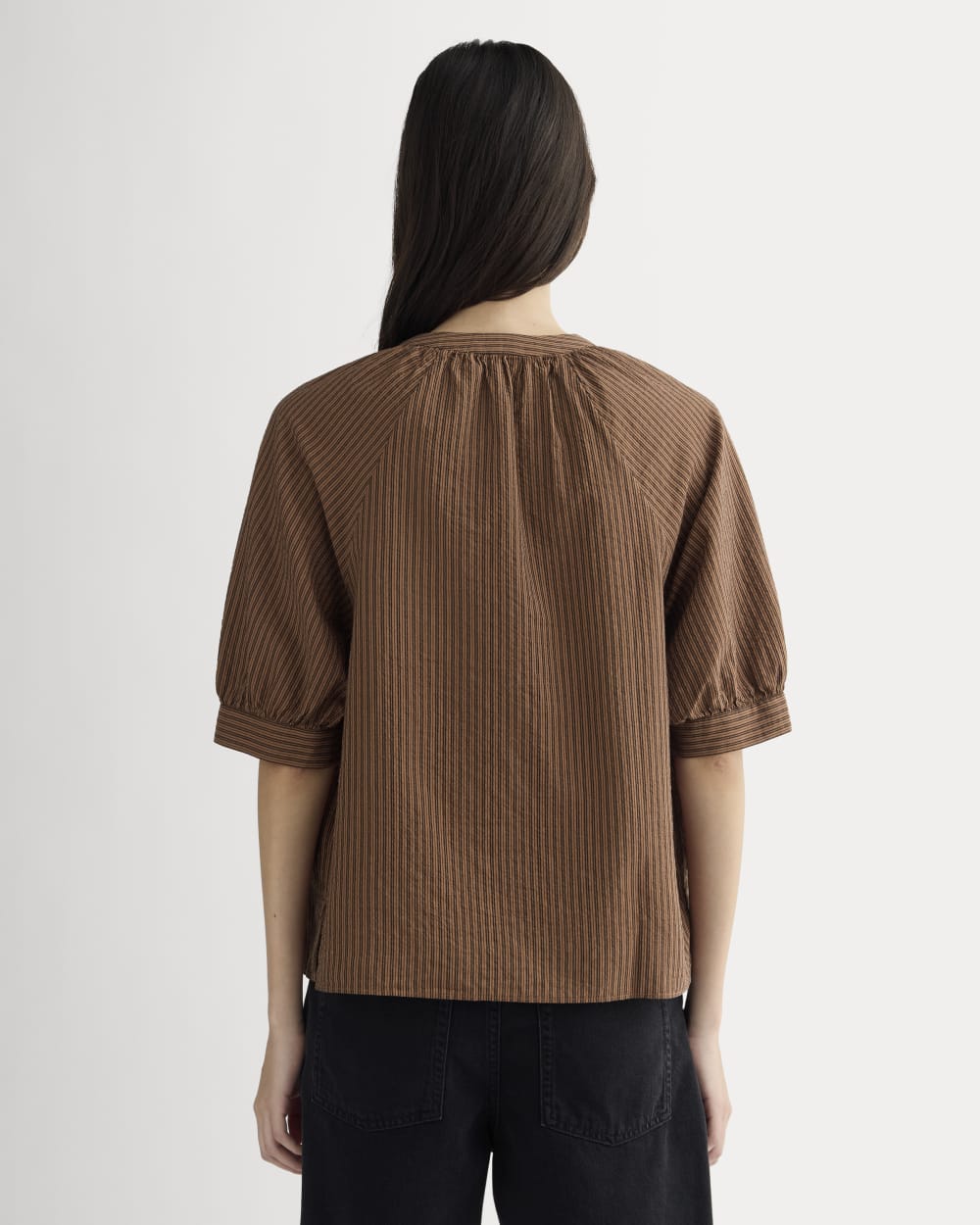 The Gauze Gathered Top | Carob Brown / Black