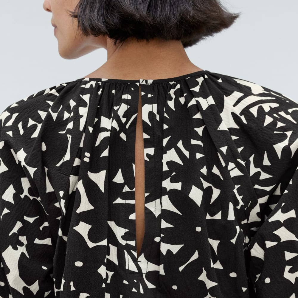 The Seersucker Puff Sleeve Dress | Black / Canvas Floral