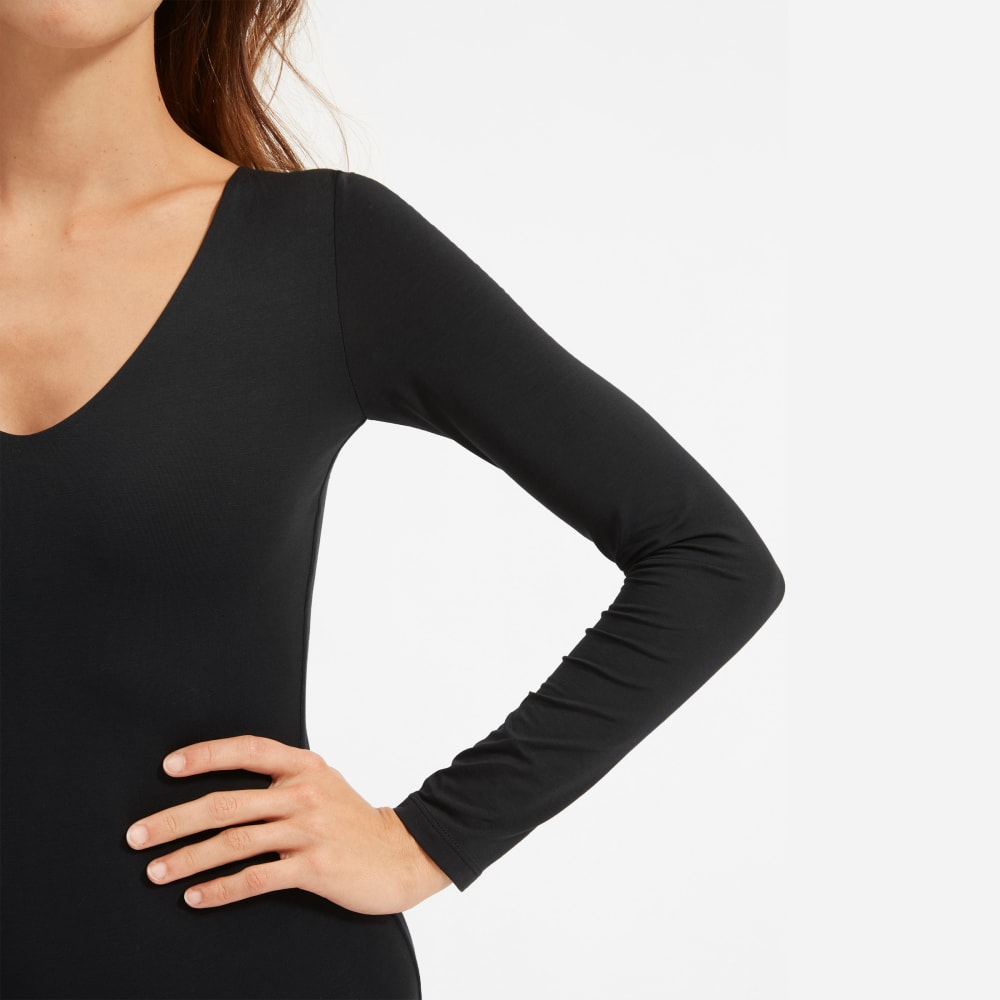 The Long-Sleeve V-Neck Bodysuit | Black | Bikini
