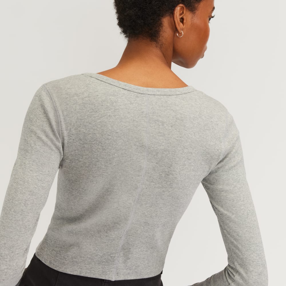 The Supima® Micro Rib Cropped Long-Sleeve Crew |  Heathered Grey