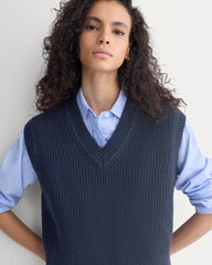 Ribbed V-Neck Vest in Everyday Cotton | Navy