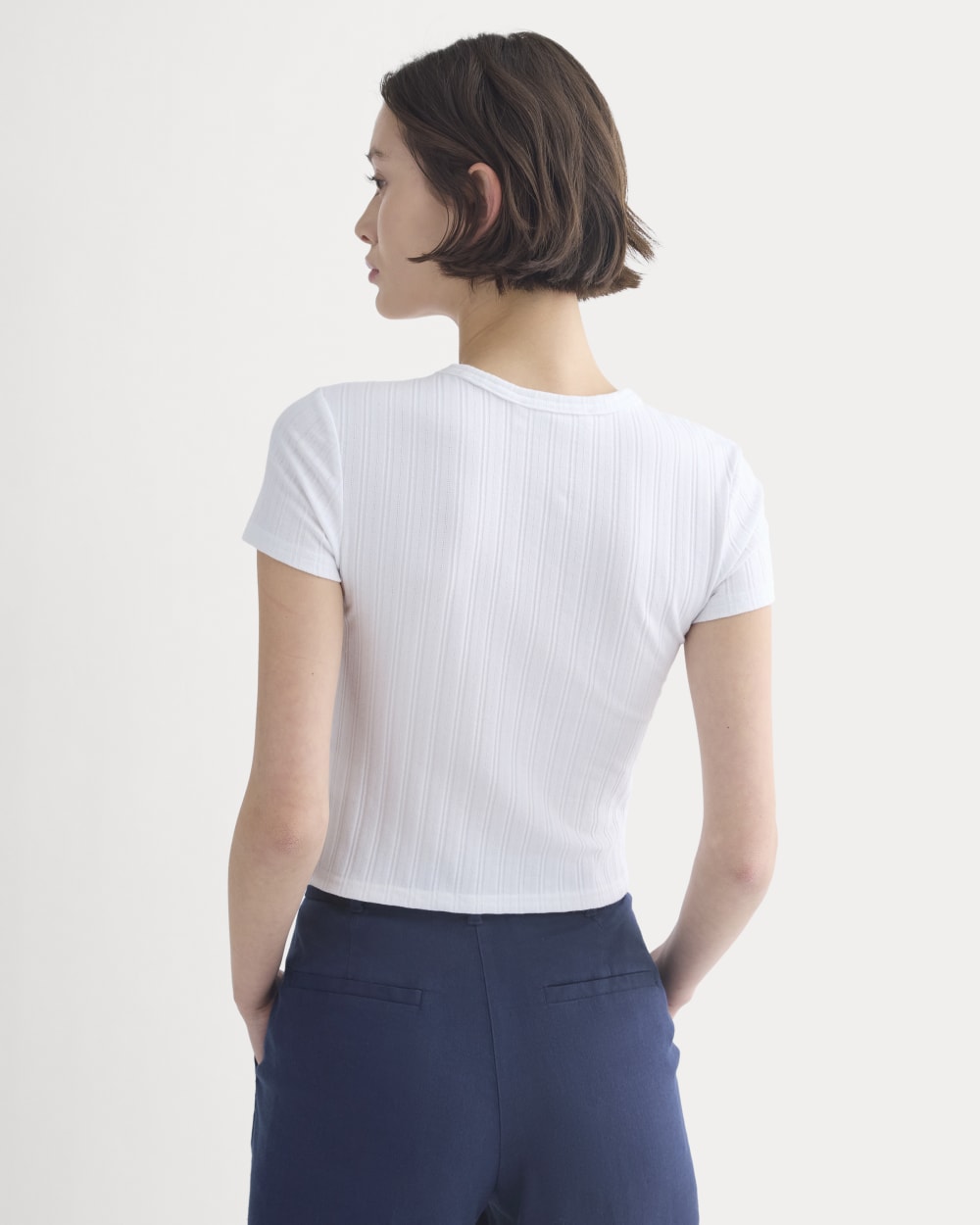 Cropped Crew in Pointelle | White