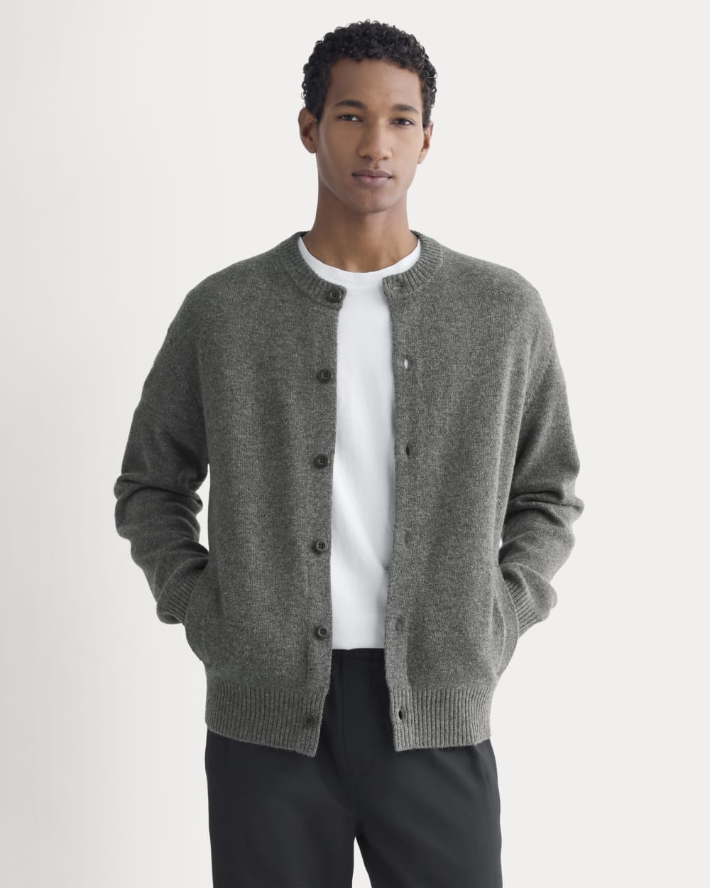 Luxe Merino Crew Cardigan | Heathered Charcoal