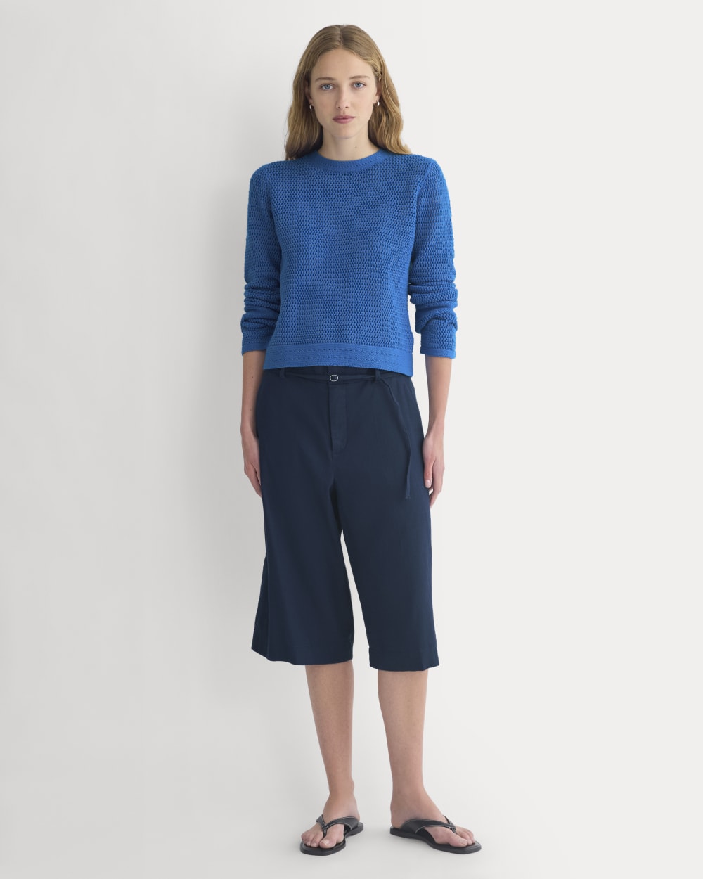 Open Knit Long-Sleeve Crew in Everyday Cotton | Imperial Blue