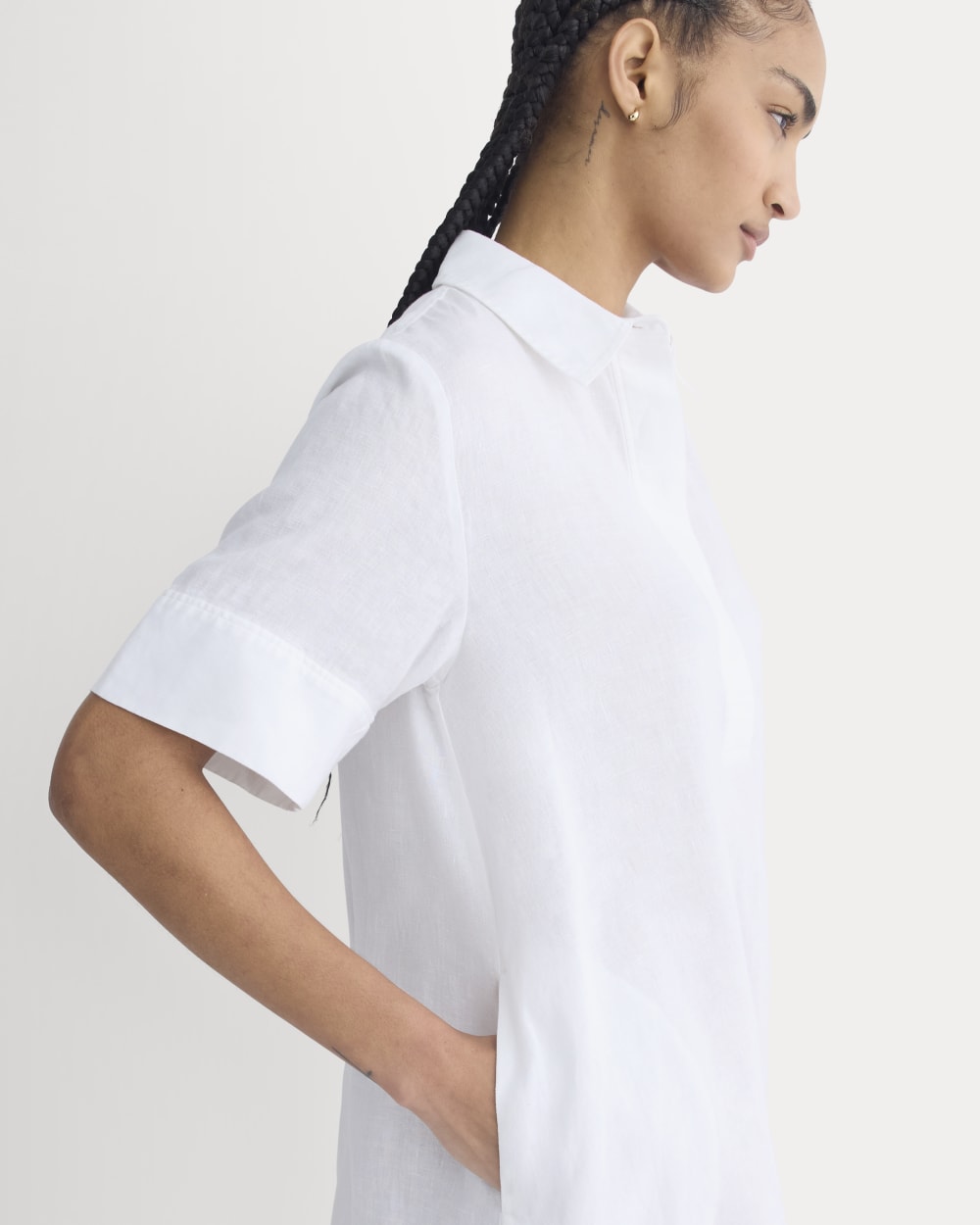 Mini Popover Shirtdress in Linen | White