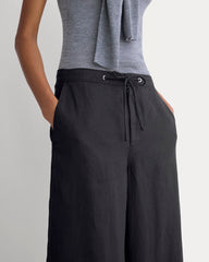 Wide-Leg Drawstring Pant in Linen | Black
