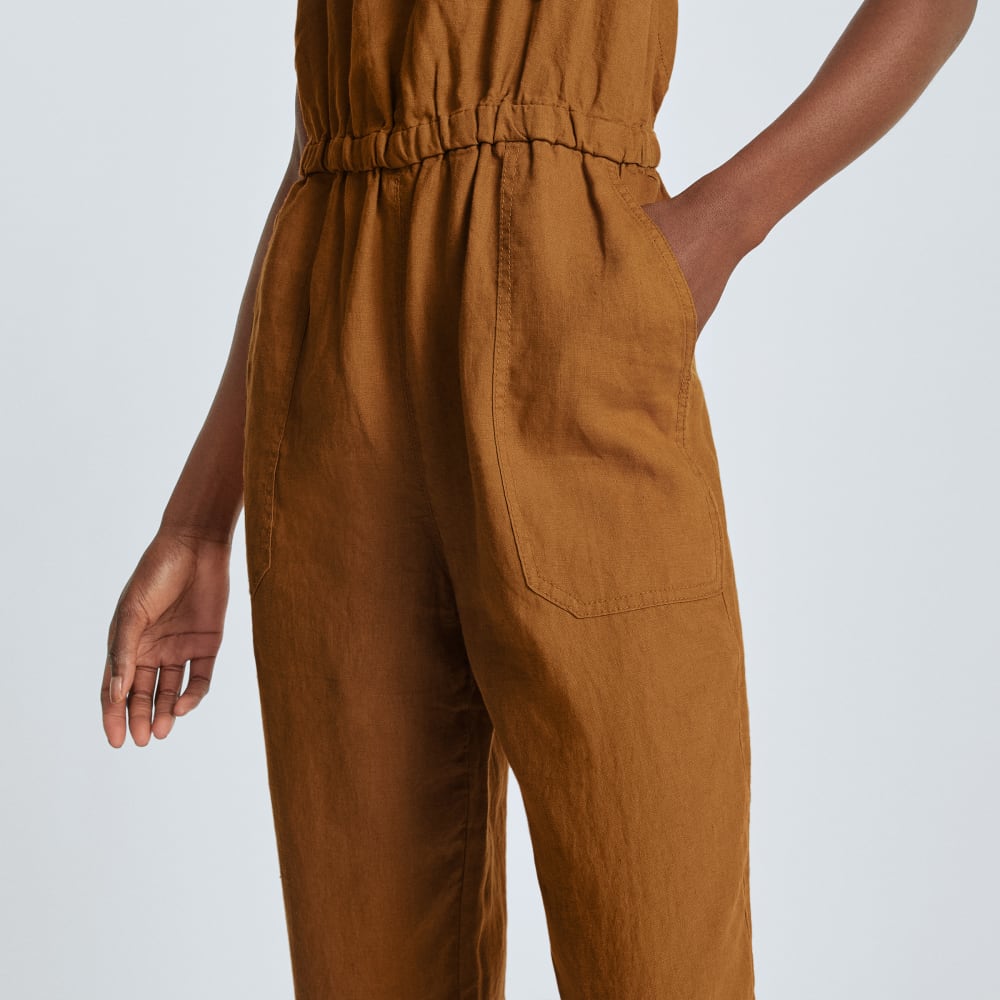 The Linen Shoestring Jumpsuit | Tawny Brown