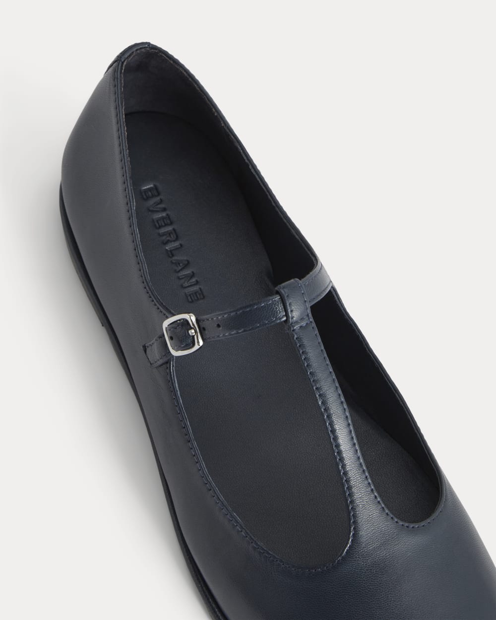 The Leather T-Strap Flat | Navy