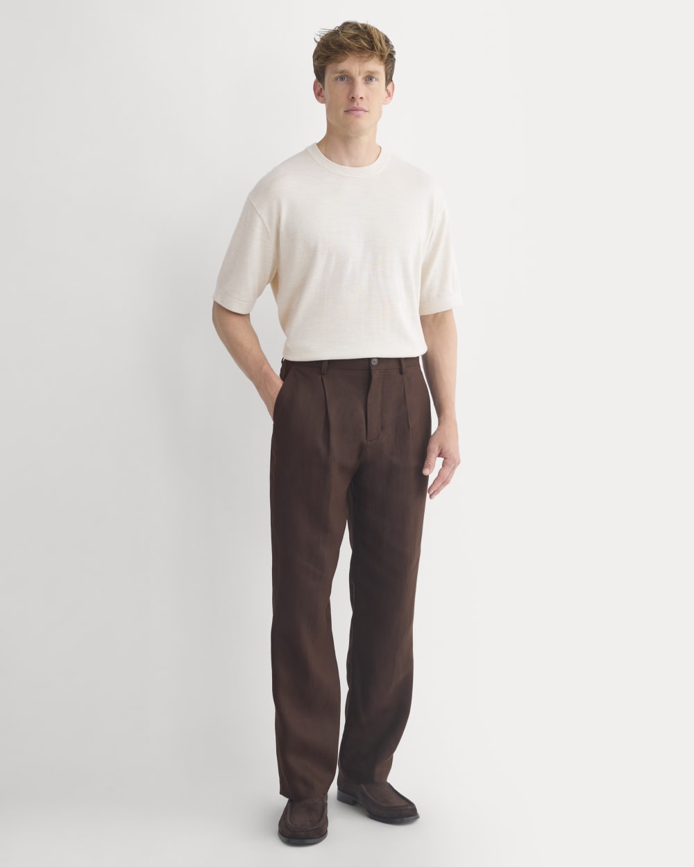 Soyeux Linen Pleated Trouser | Dark Brown