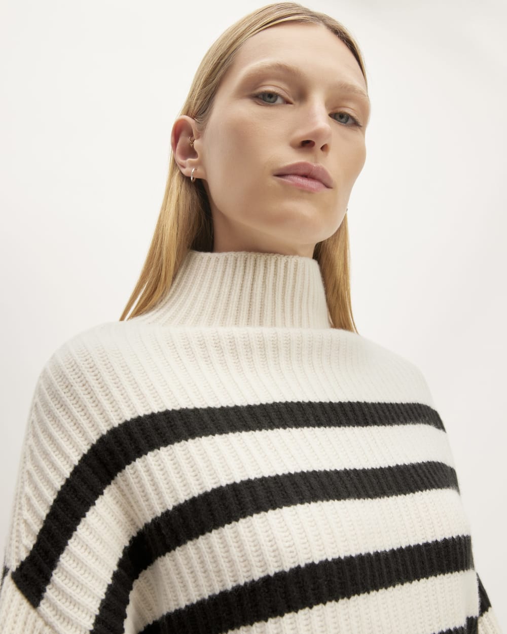 The Felted Merino Funnel-Neck Pullover | Black / Bone