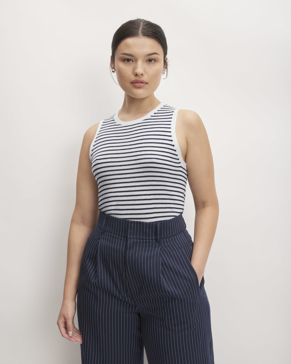 The Tank in Ultrasoft Merino | Bone/Navy