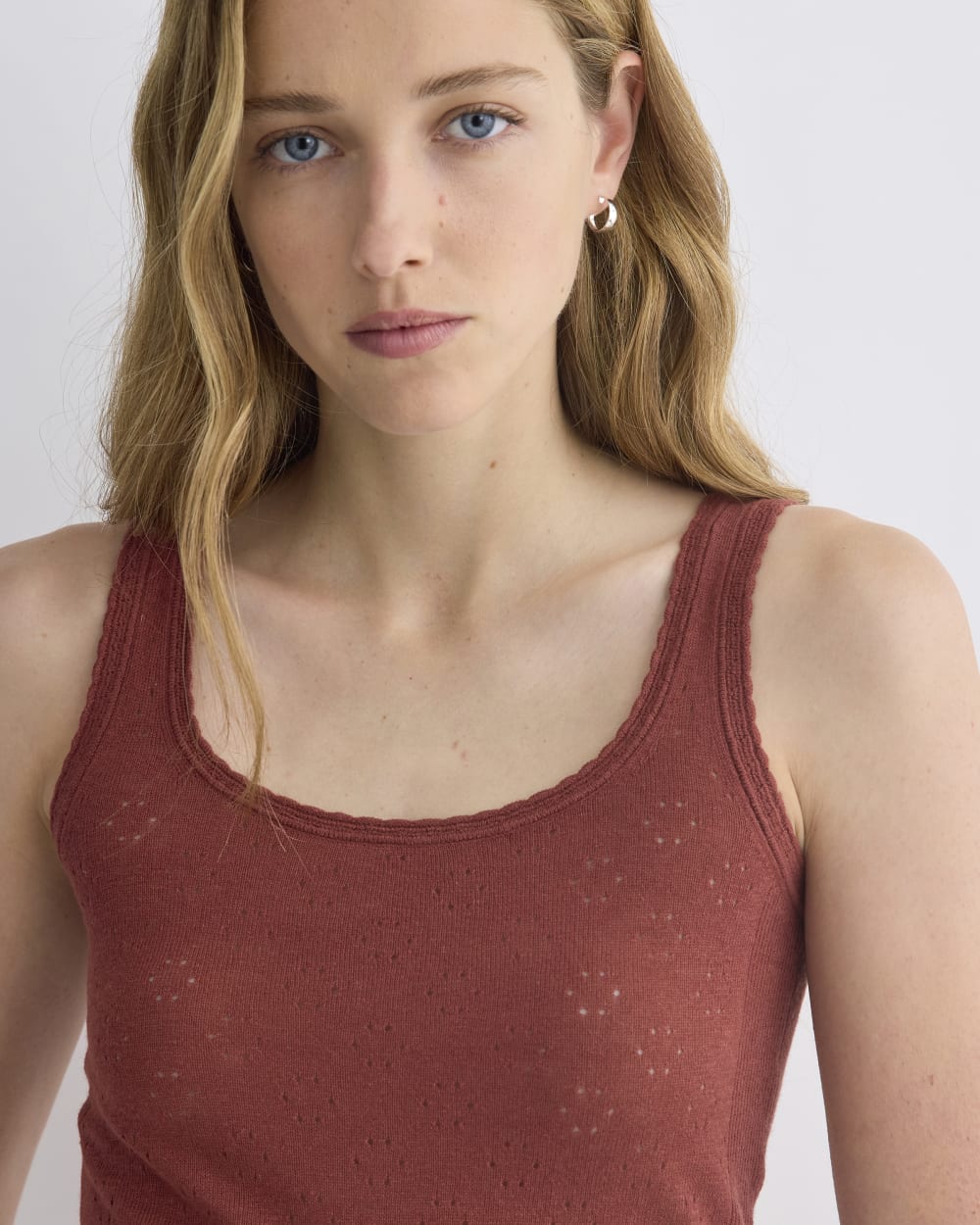 Lace-Trimmed Tank in Fine Linen | Henna Red