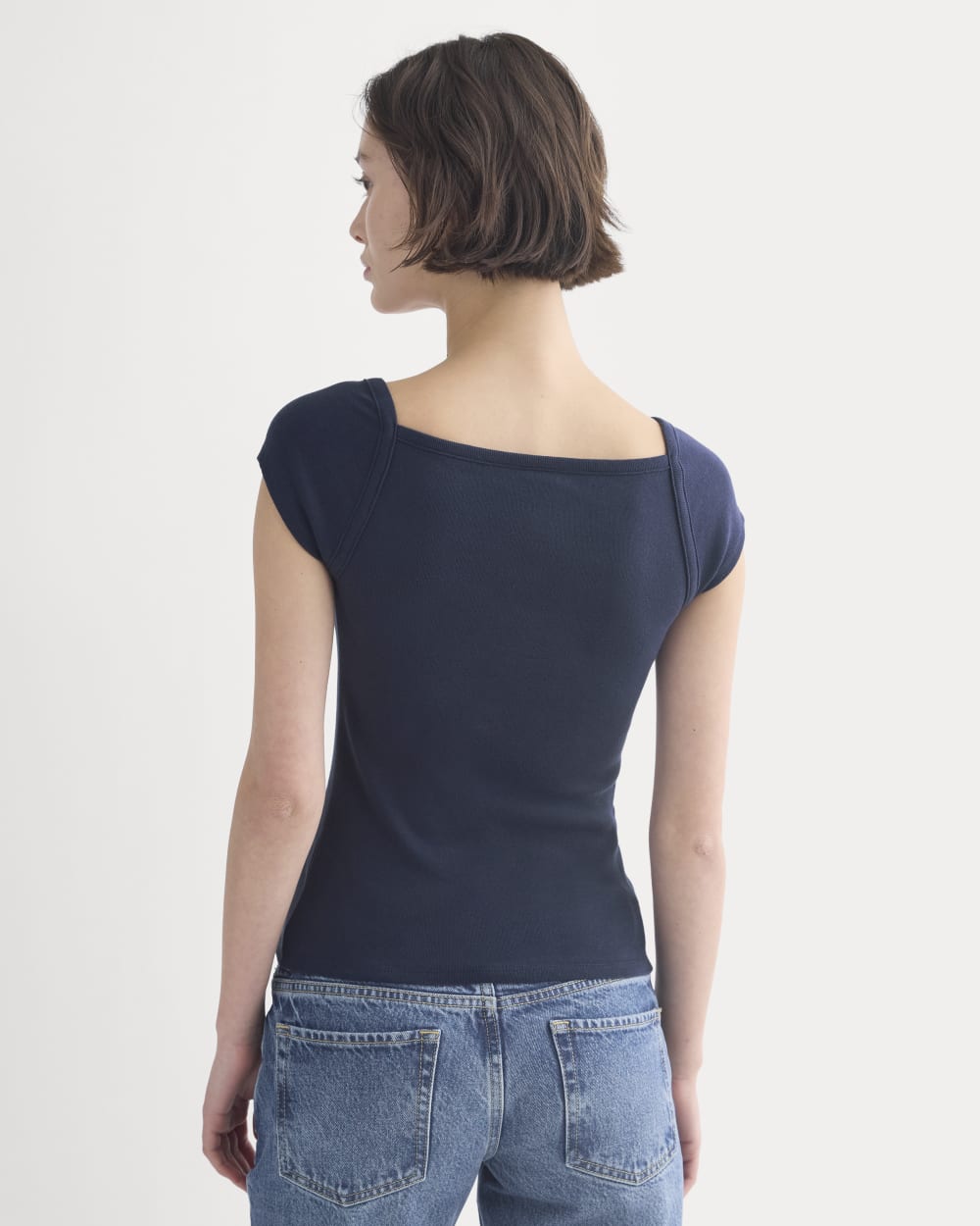 RetroSoft Cotton Square-Neck Tee | Navy