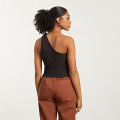 The Ribbed One-Shoulder Tank | Black