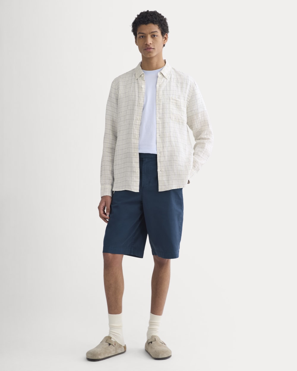 The Classic Shirt in Linen | Bone Plaid