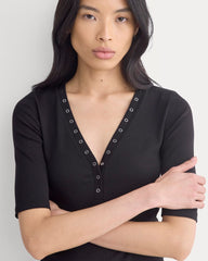 Luxe Rib V-Neck Henley | Black