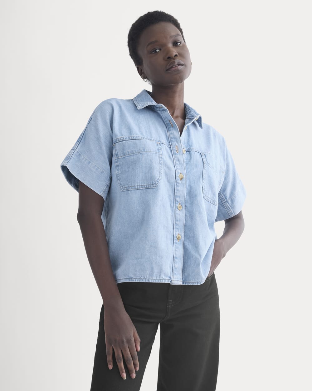 Cropped Boxy Denim Shirt | Light Indigo