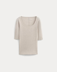 The Luxe Rib Scoop-Neck Tee | Heathered Oat