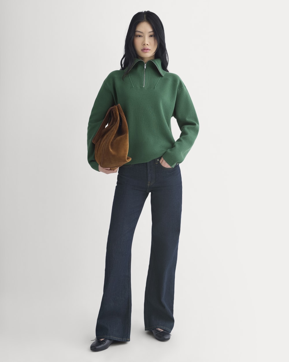 Double Knit Half-Zip in Cotton Merino | Hunter Green