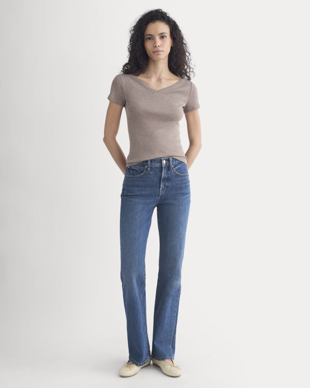 Tissue Short-Sleeve V-Neck Top | Heathered Chocolate Chip