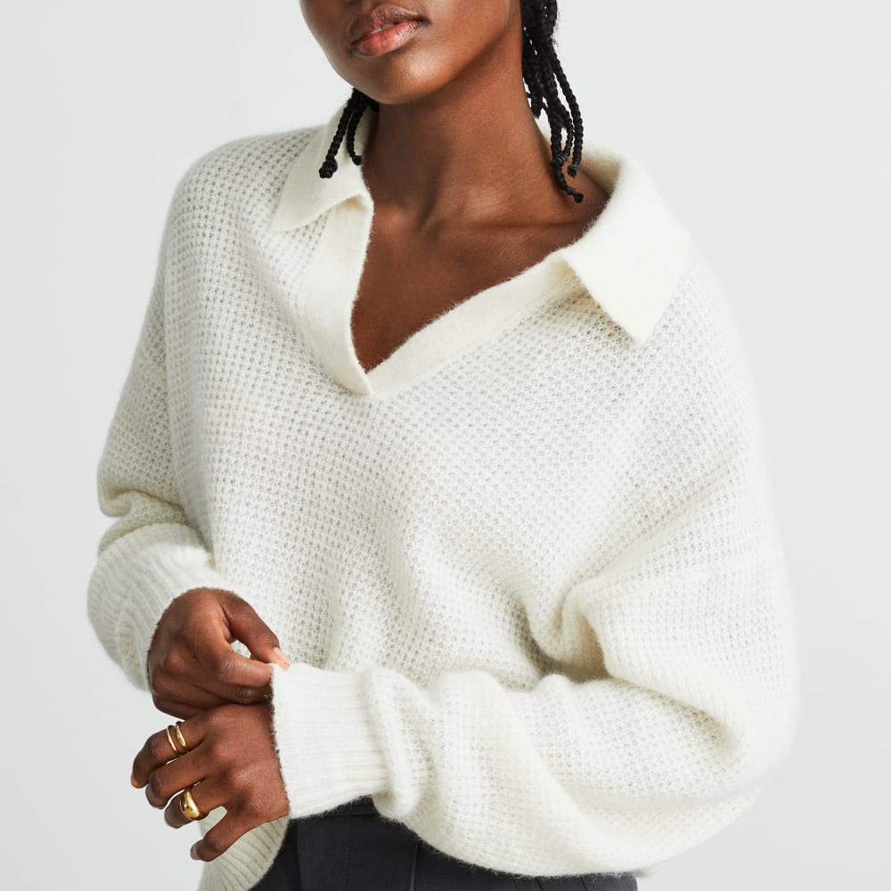 The Alpaca Waffle-Stitch Polo | Snow