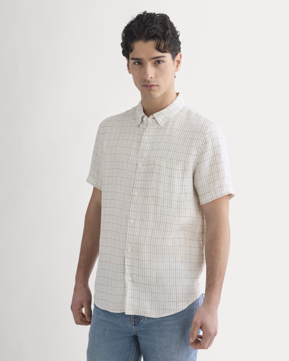The Classic Short-Sleeve Shirt in Linen | Bone Plaid