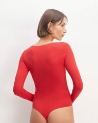 The Long-Sleeve Supima® Square-Neck Bodysuit | Goji Berry | Thong