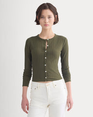 Cardigan in Pointelle | Olive Night