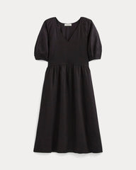 The Linen Oversized Puff-Sleeve Dress | Black