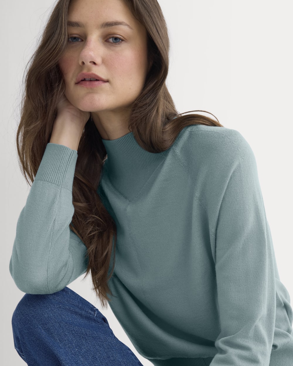 Mockneck Sweater In Ultrafine Merino | Gray Mist
