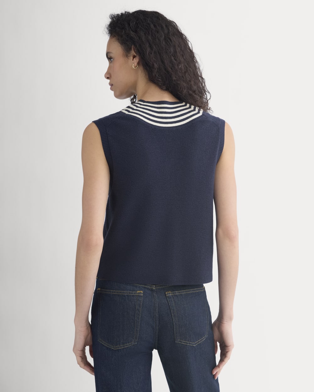 Relaxed V-Neck Vest in Cotton Merino | Navy