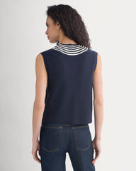 Relaxed V-Neck Vest in Cotton Merino | Navy